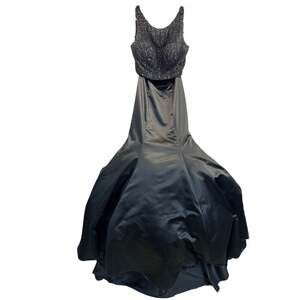Sherri Hill Black Satin Beaded Bodice Mermaid Evening Gown Prom Dress Women 2